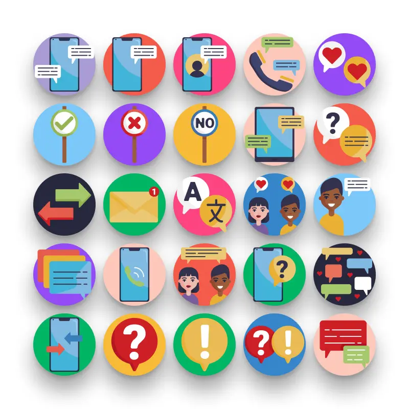 50 Discussion Icons – set of colorful flat circle icons