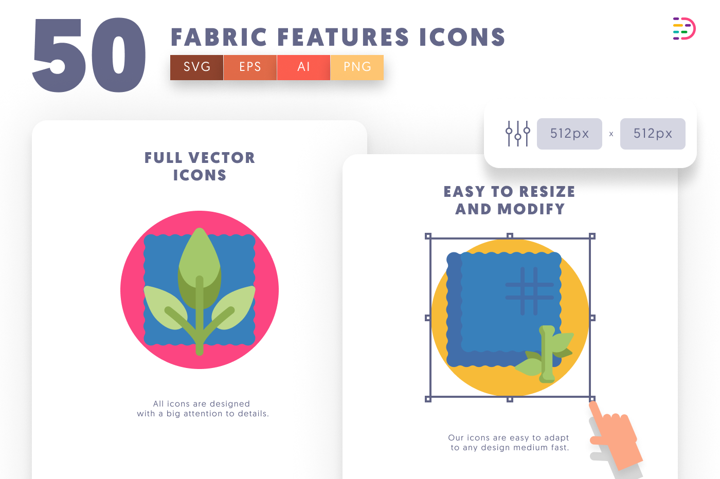 50 Fabric Features Icons preview 6 – flat circle icons in PNG, SVG and EPS