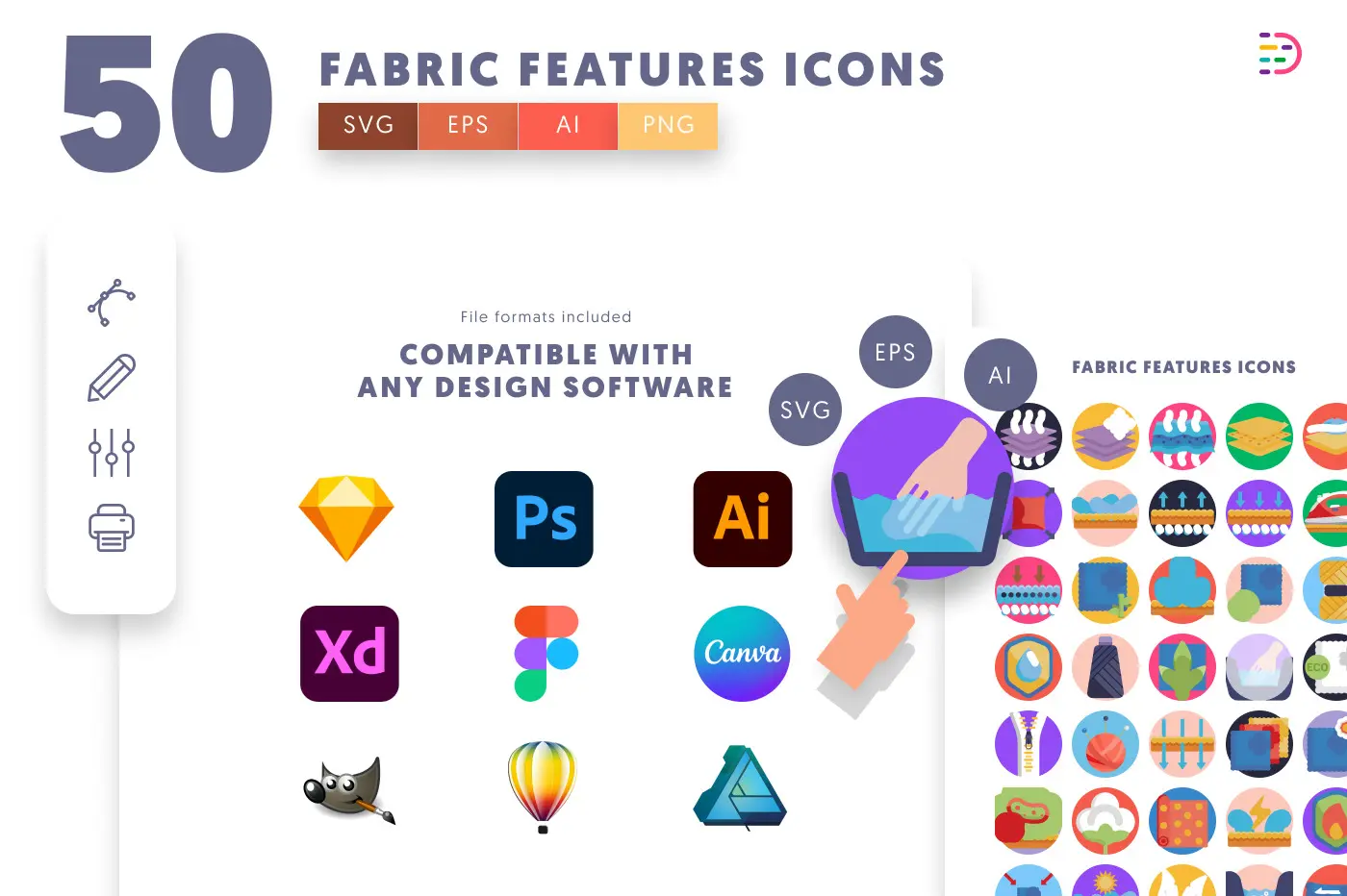 50 Fabric Features Icons preview 8 – flat circle icons in PNG, SVG and EPS