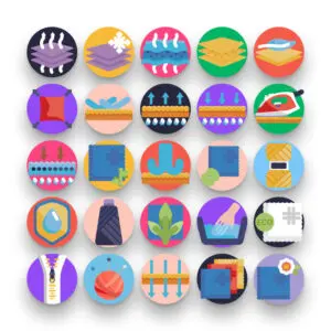 50 Fabric Features Icons – set of colorful flat circle icons