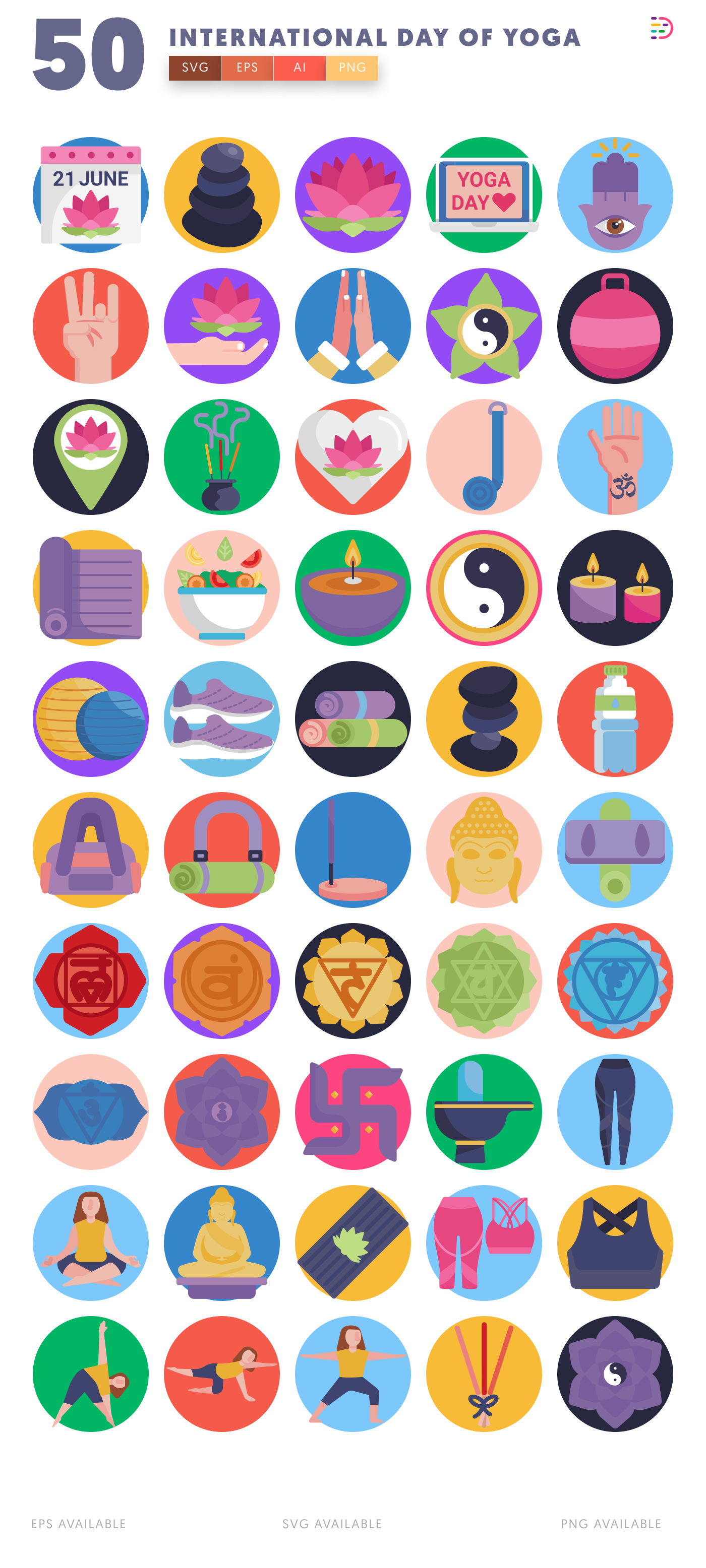 50 International Day of Yoga Icons – all icons in the set