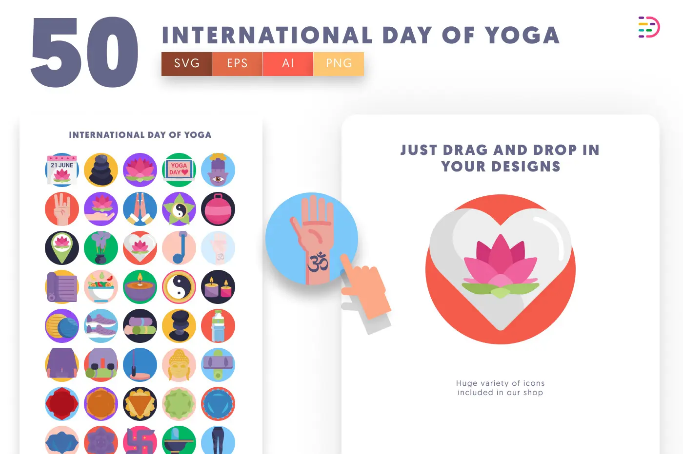 50 International Day of Yoga Icons preview 1 – flat circle icons in PNG, SVG and EPS