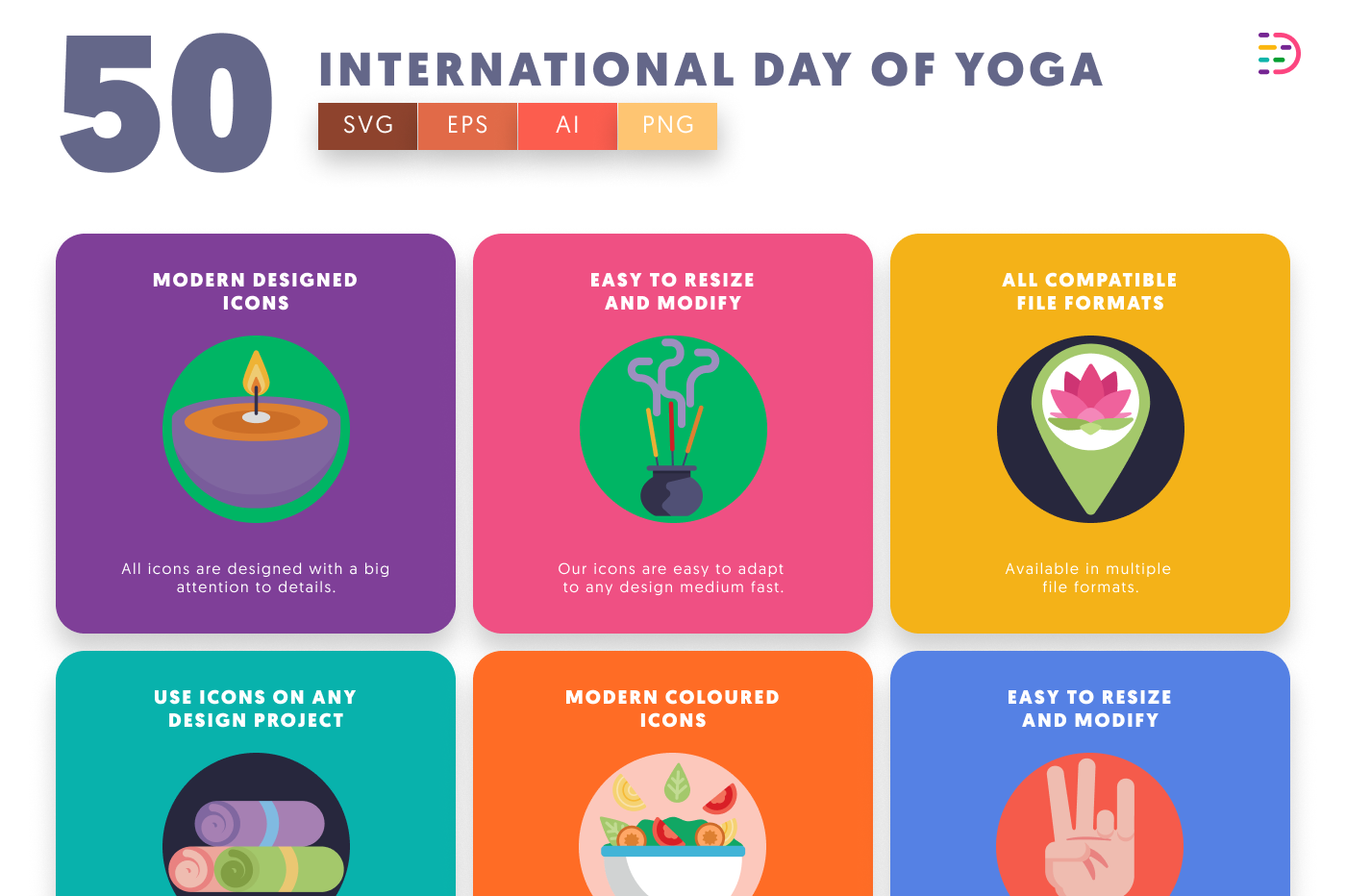 50 International Day of Yoga Icons preview 5 – flat circle icons in PNG, SVG and EPS