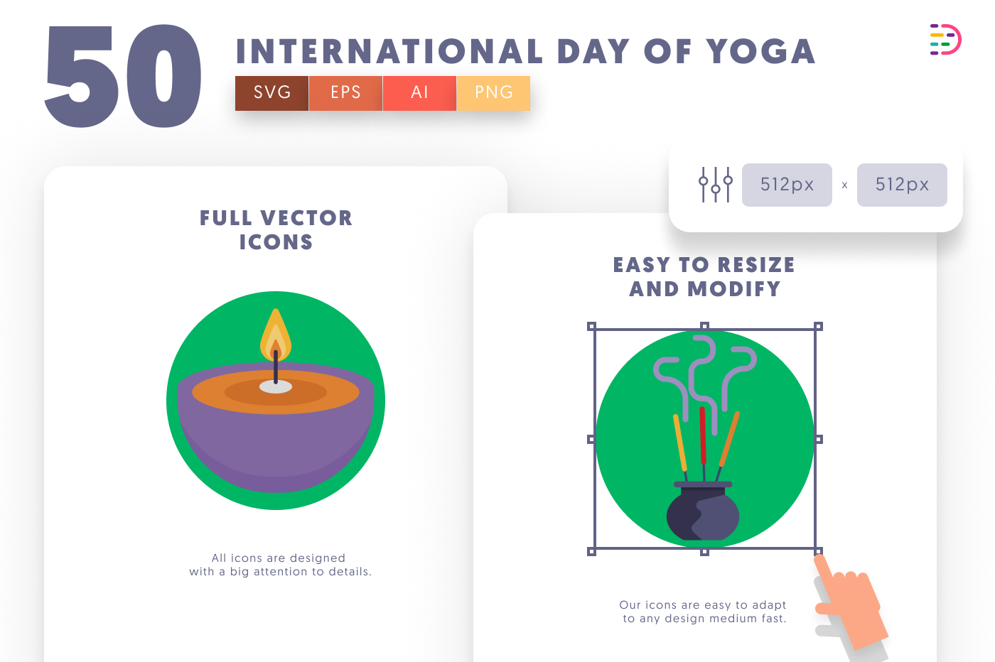 50 International Day of Yoga Icons preview 6 – flat circle icons in PNG, SVG and EPS