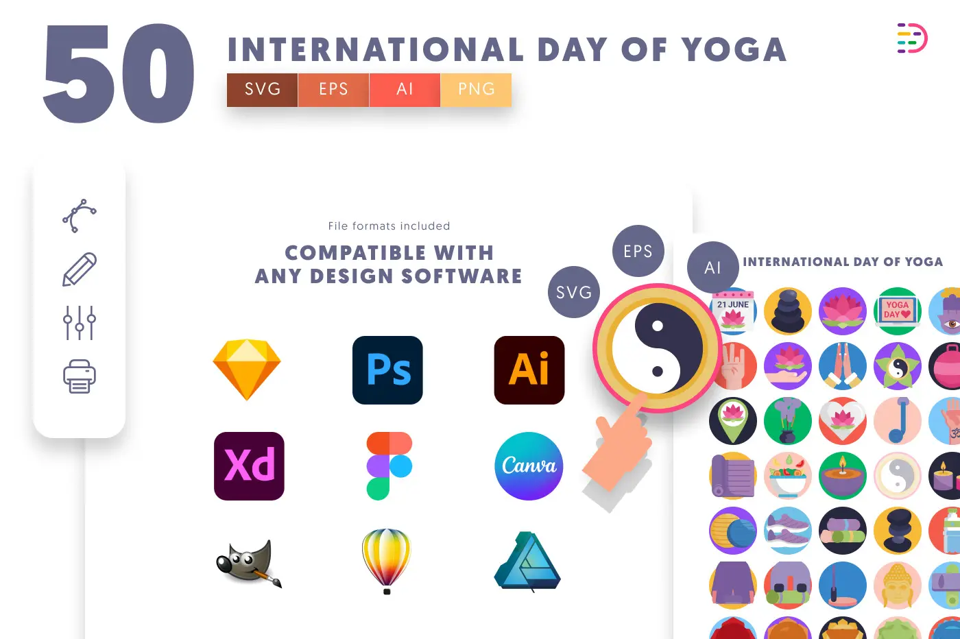 50 International Day of Yoga Icons preview 8 – flat circle icons in PNG, SVG and EPS