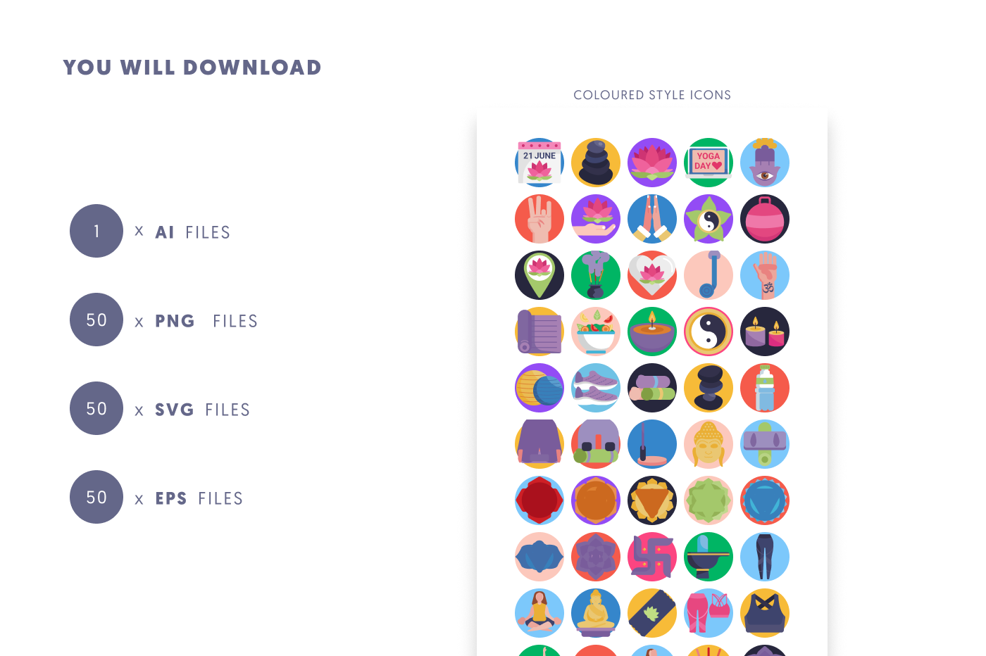 50 International Day of Yoga Icons preview 9 – flat circle icons in PNG, SVG and EPS