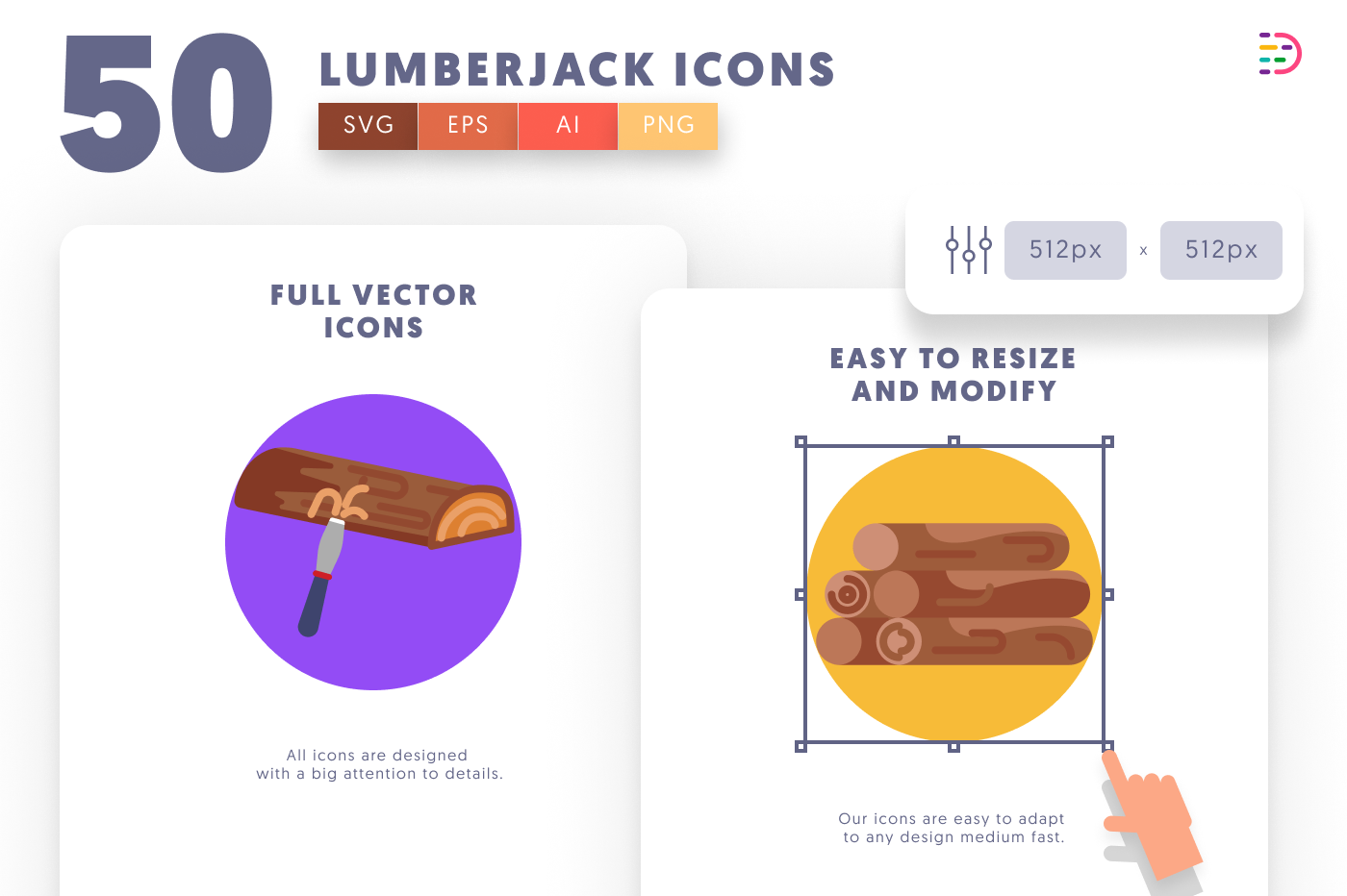 50 Lumberjack Icons preview 6 – flat circle icons in PNG, SVG and EPS