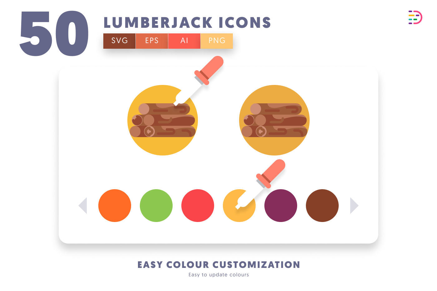 50 Lumberjack Icons preview 7 – flat circle icons in PNG, SVG and EPS