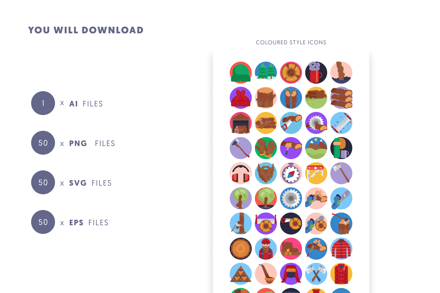 50 Lumberjack Icons preview 9 – flat circle icons in PNG, SVG and EPS