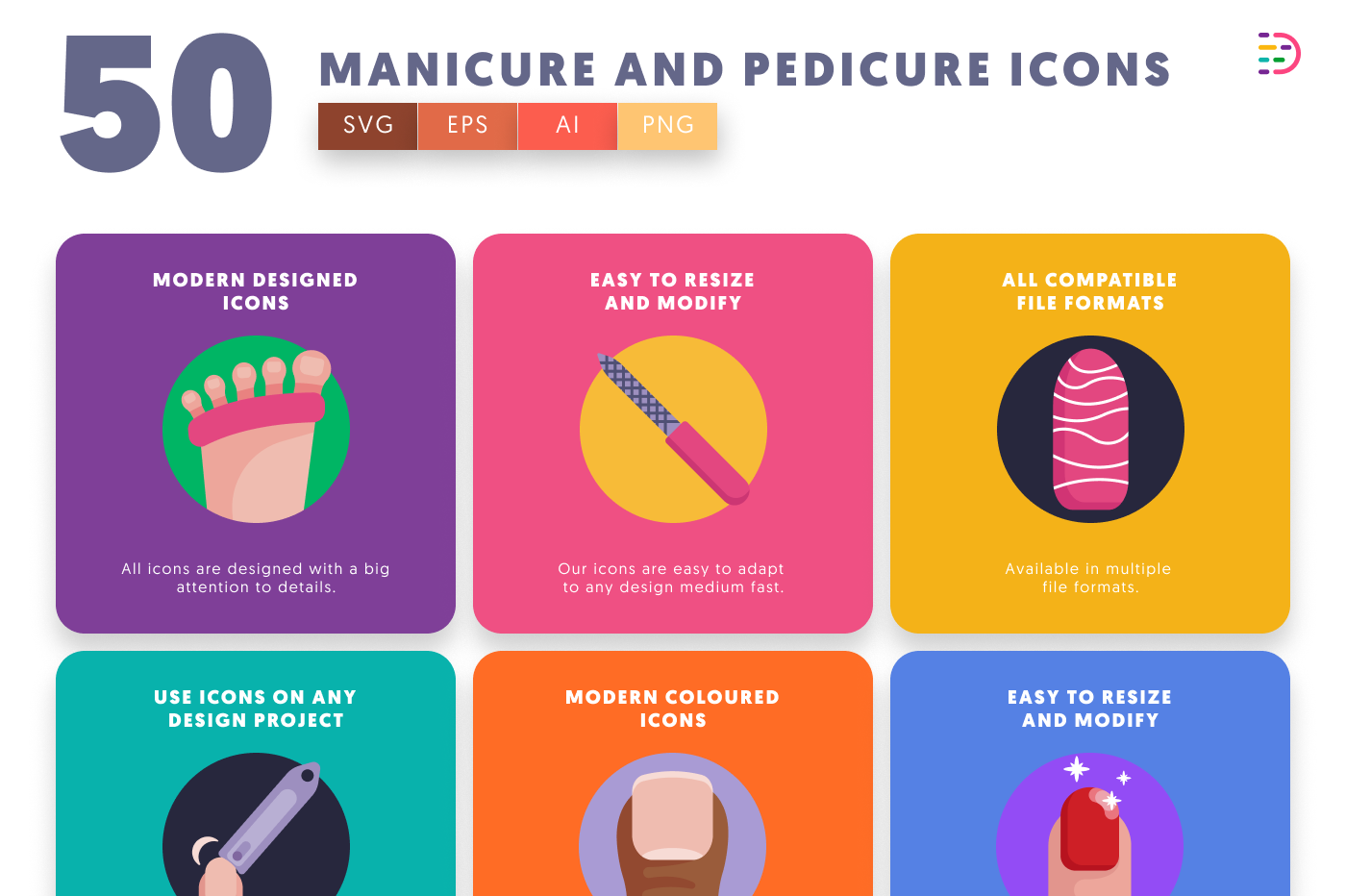 50 Manicure and Pedicure Icons preview 5 – flat circle icons in PNG, SVG and EPS
