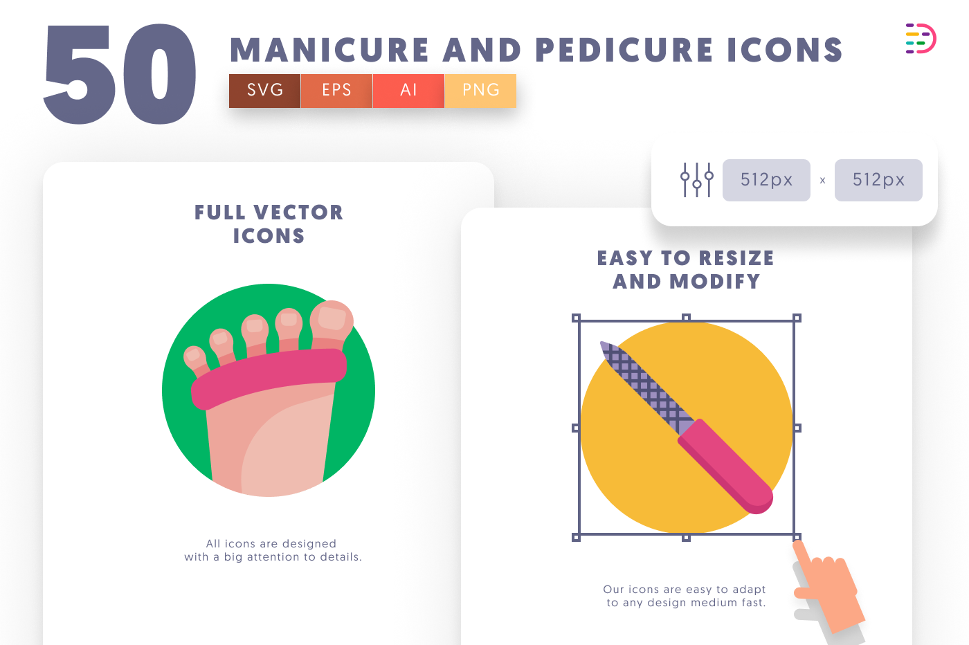 50 Manicure and Pedicure Icons preview 6 – flat circle icons in PNG, SVG and EPS