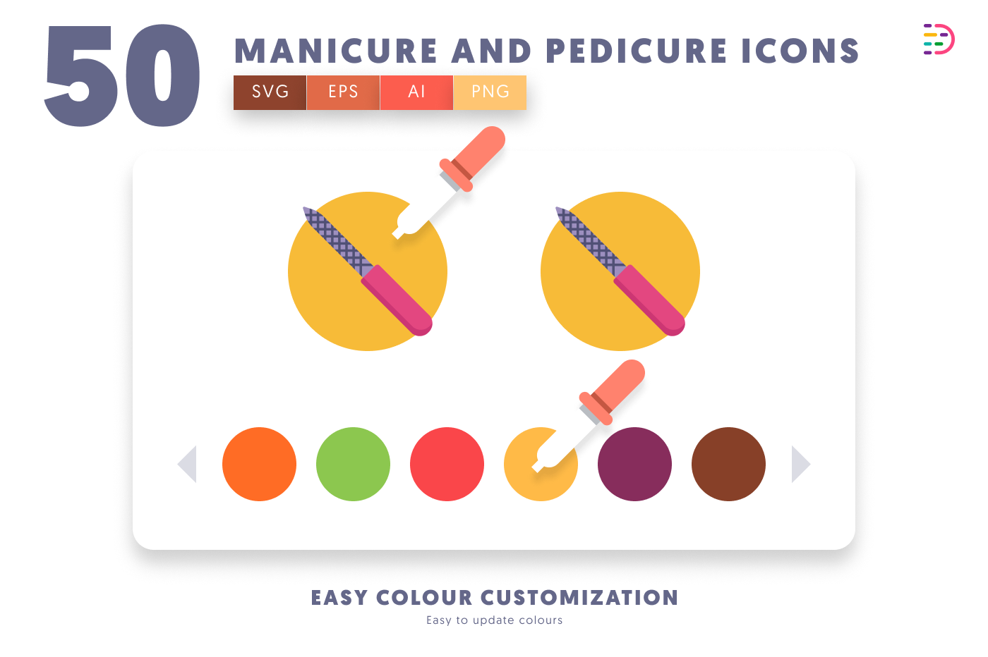 50 Manicure and Pedicure Icons preview 7 – flat circle icons in PNG, SVG and EPS
