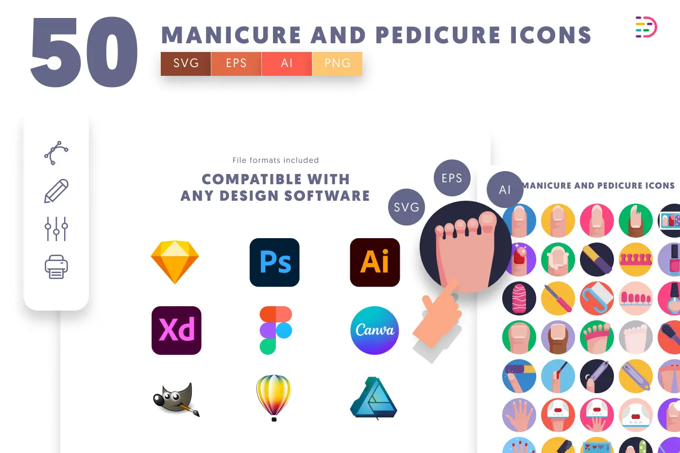 50 Manicure and Pedicure Icons preview 8 – flat circle icons in PNG, SVG and EPS