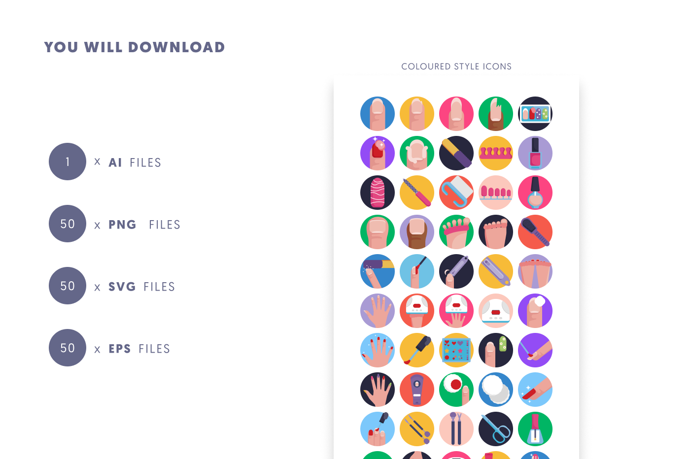 50 Manicure and Pedicure Icons preview 9 – flat circle icons in PNG, SVG and EPS