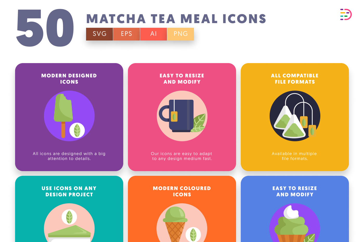 50 Matcha Tea Meal Icons preview 5 – flat circle icons in PNG, SVG and EPS