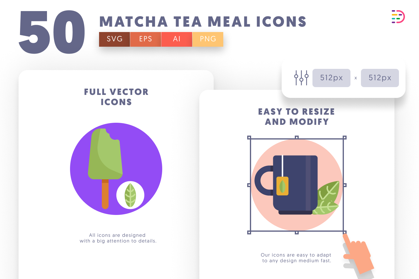 50 Matcha Tea Meal Icons preview 6 – flat circle icons in PNG, SVG and EPS
