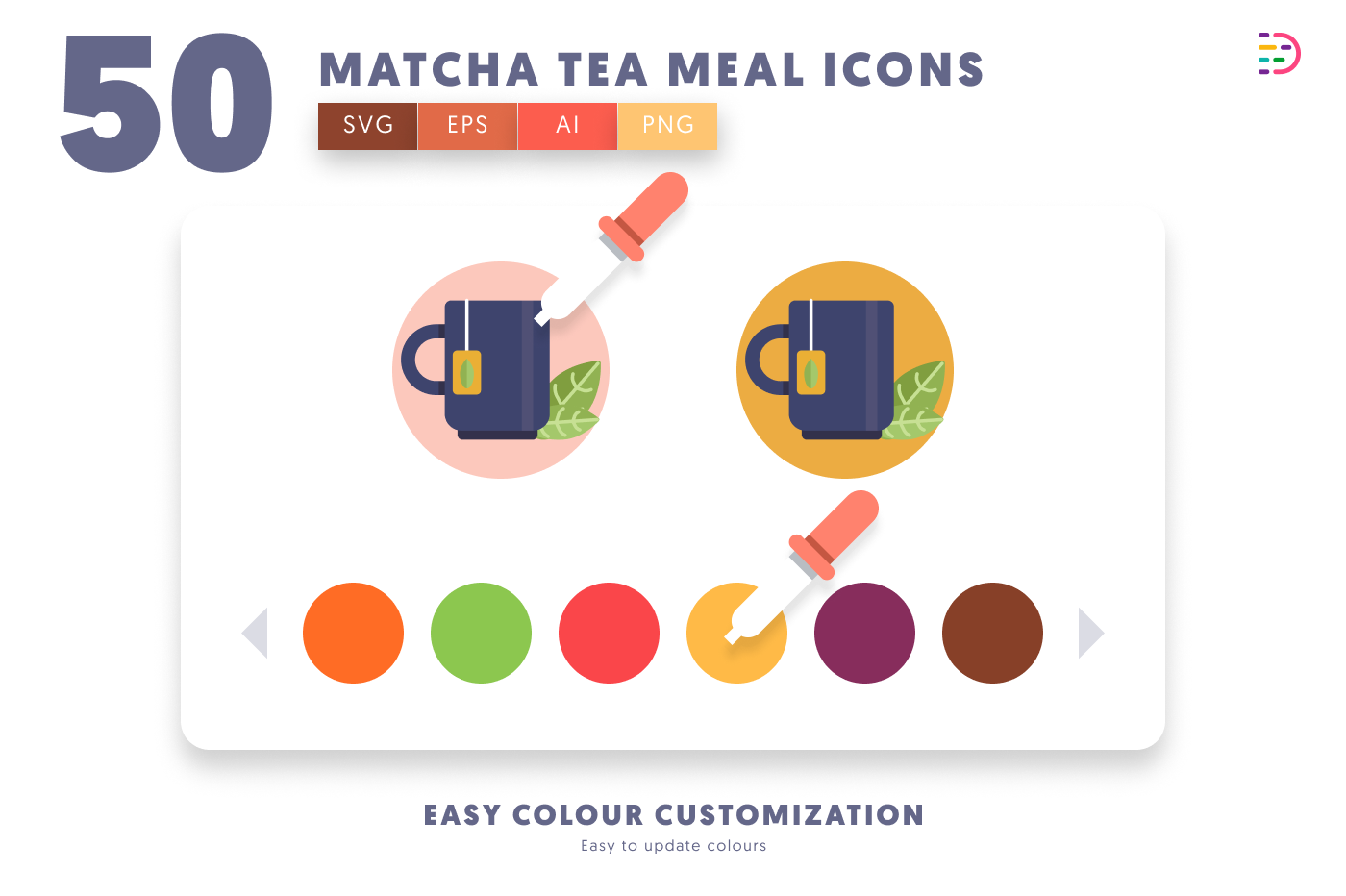 50 Matcha Tea Meal Icons preview 7 – flat circle icons in PNG, SVG and EPS