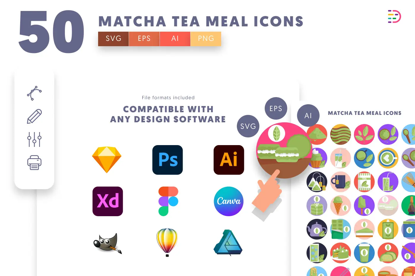 50 Matcha Tea Meal Icons preview 8 – flat circle icons in PNG, SVG and EPS