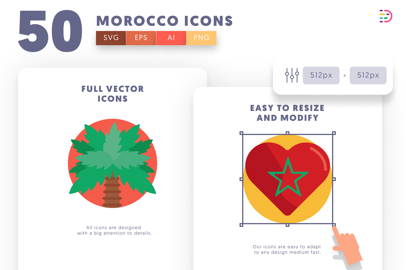 50 Morocco Icons – set of colorful flat circle icons