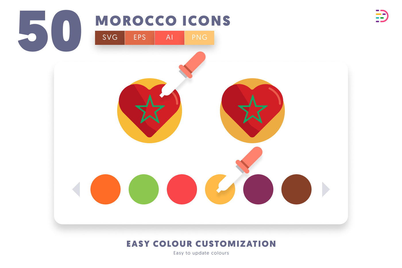 50 Morocco Icons – set of colorful flat circle icons