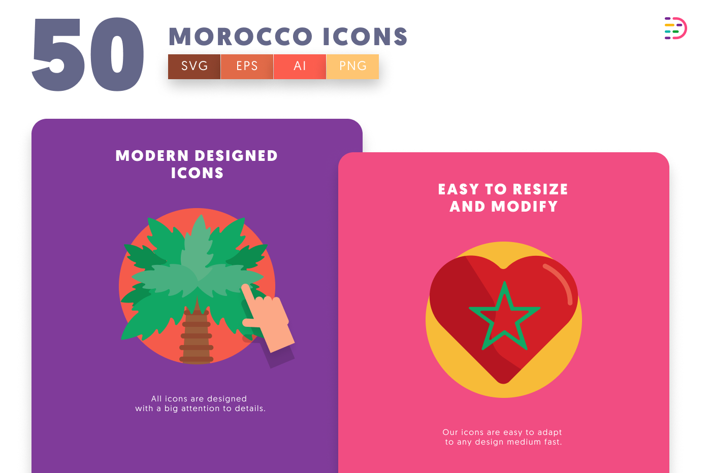 50 Morocco Icons – set of colorful flat circle icons
