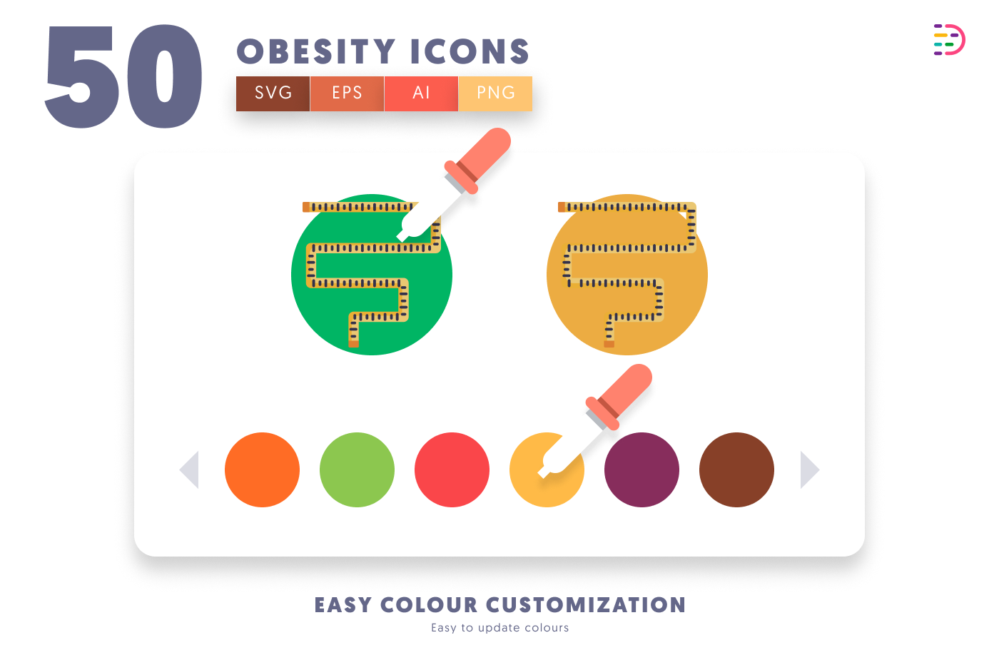 50 Obesity Icons preview 7 – flat circle icons in PNG, SVG and EPS