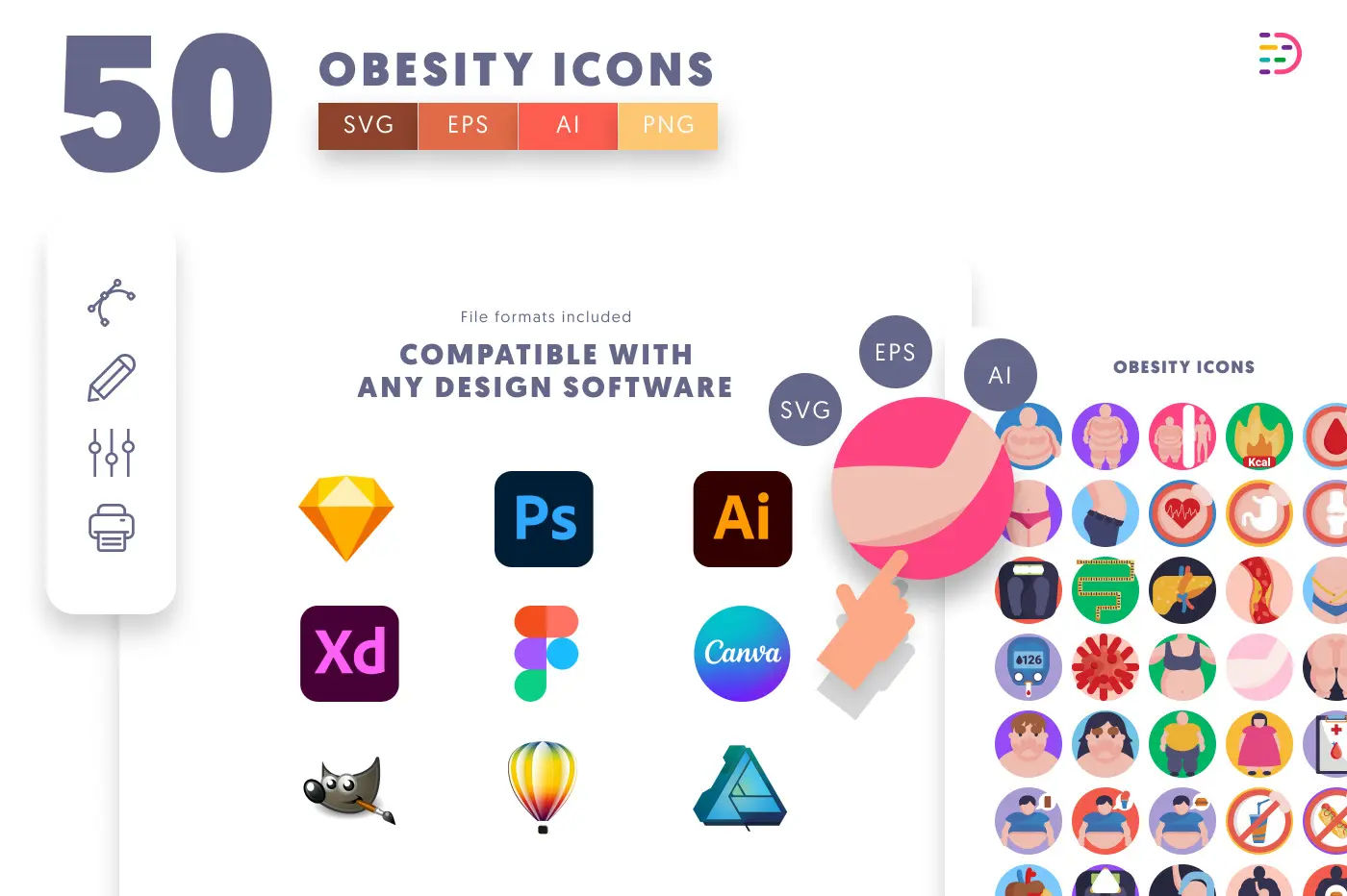 50 Obesity Icons preview 8 – flat circle icons in PNG, SVG and EPS