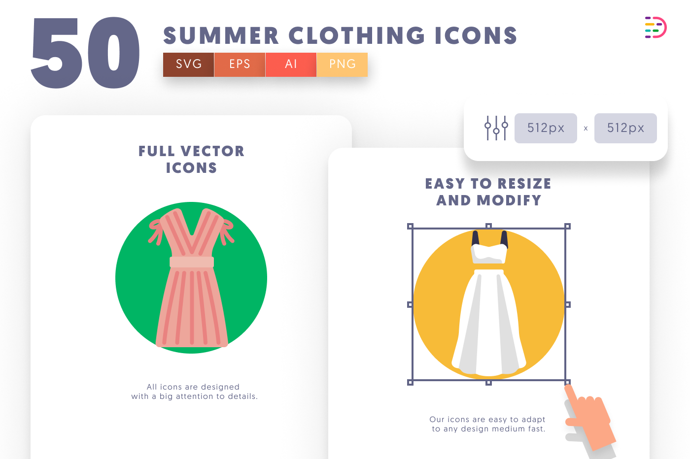 50 Summer Clothing Icons preview 6 – flat circle icons in PNG, SVG and EPS