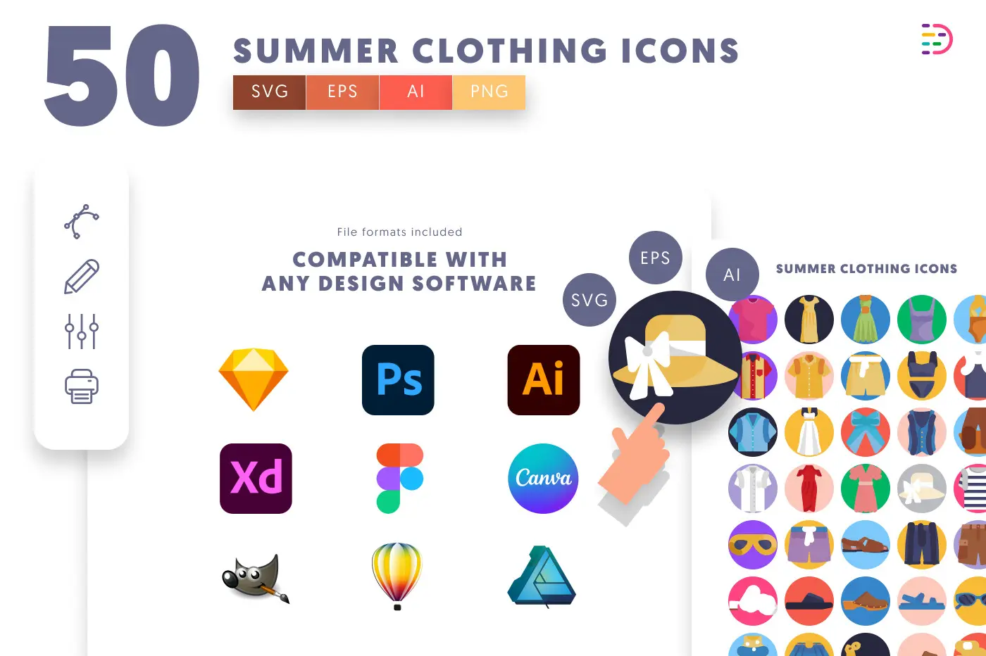 50 Summer Clothing Icons preview 8 – flat circle icons in PNG, SVG and EPS