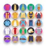 50 Summer Clothing Icons – set of colorful flat circle icons