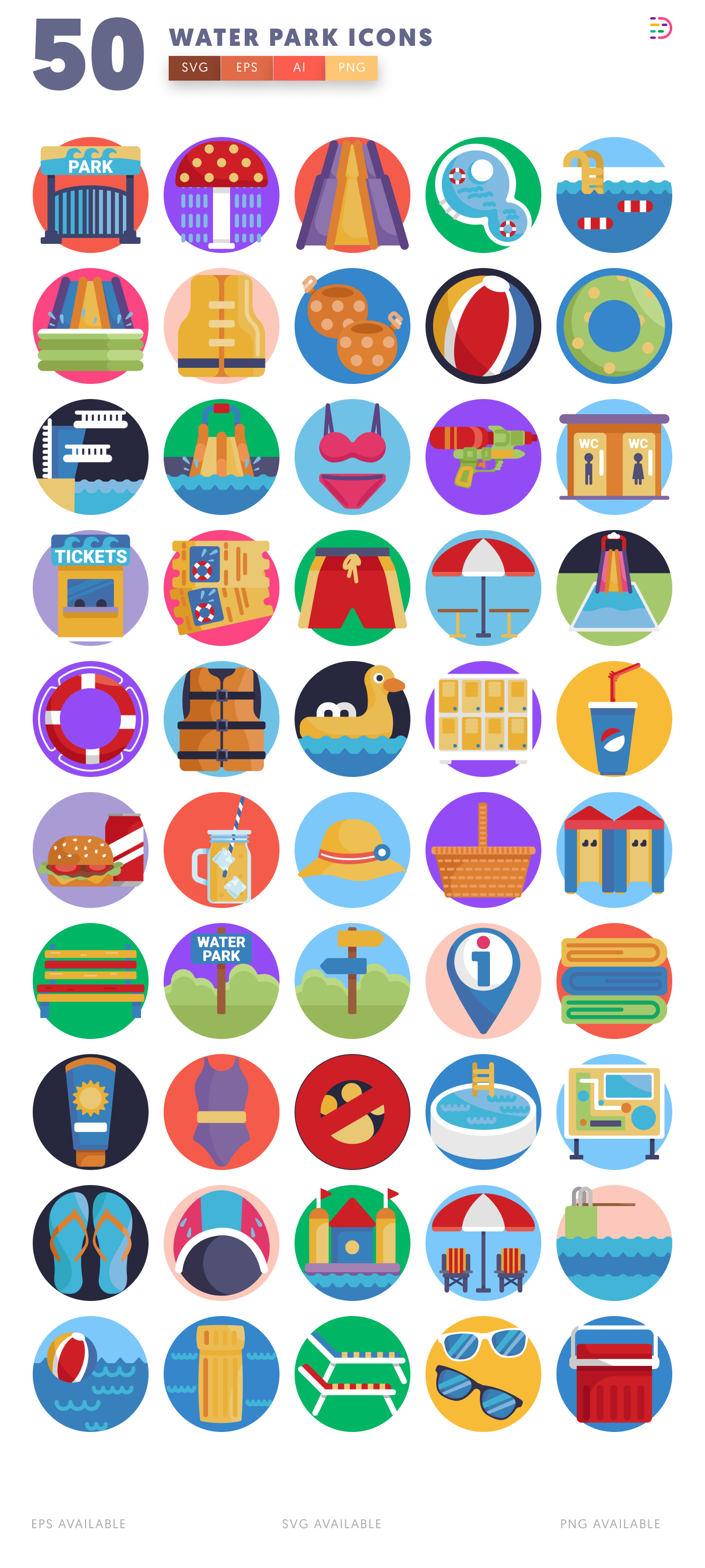 50 Water Park Icons – all icons in the set