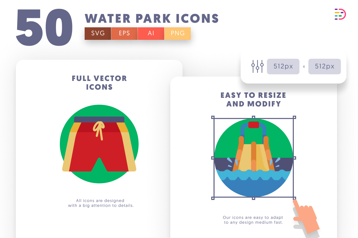 50 Water Park Icons preview 6 – flat circle icons in PNG, SVG and EPS