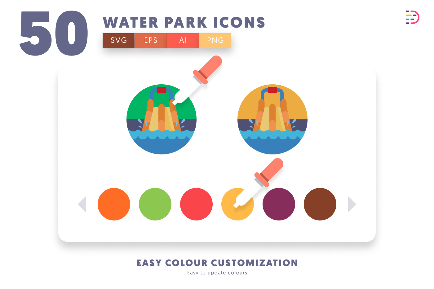 50 Water Park Icons preview 7 – flat circle icons in PNG, SVG and EPS