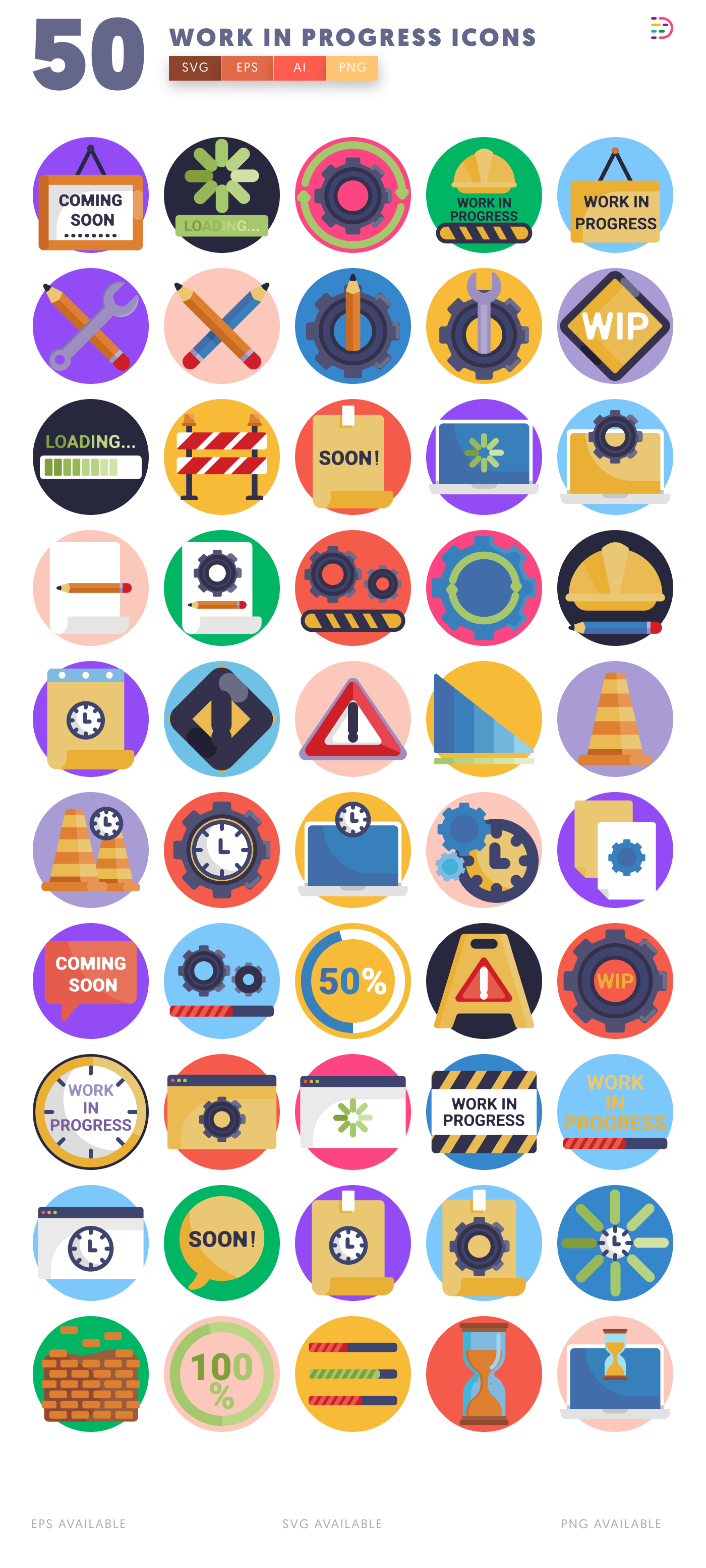 50 Work in Progress Icons – all icons in the set