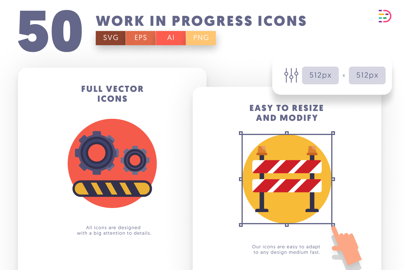 50 Work in Progress Icons preview 6 – flat circle icons in PNG, SVG and EPS