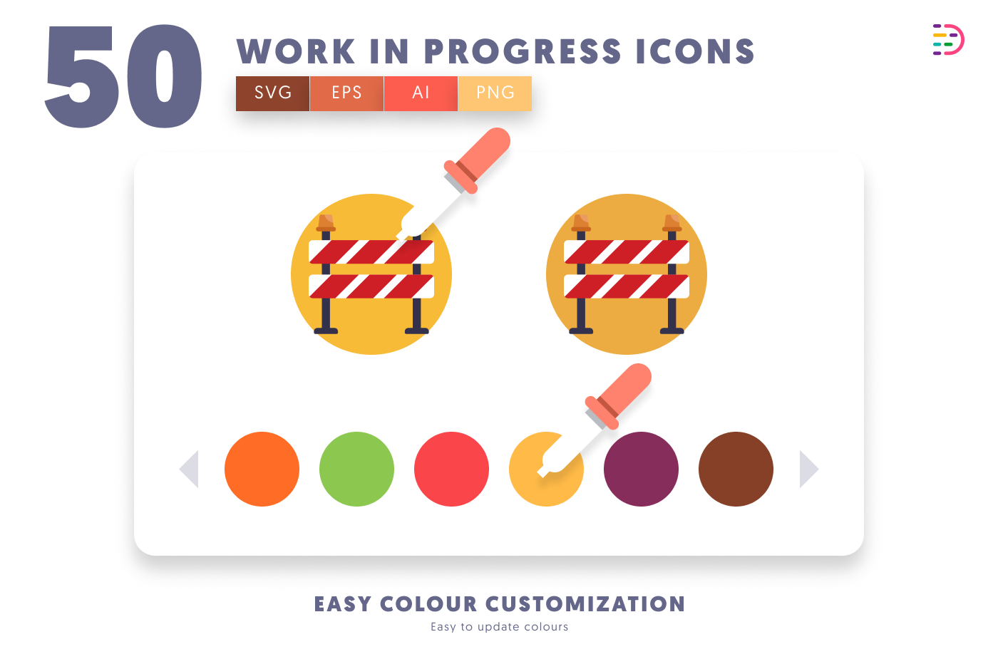 50 Work in Progress Icons preview 7 – flat circle icons in PNG, SVG and EPS