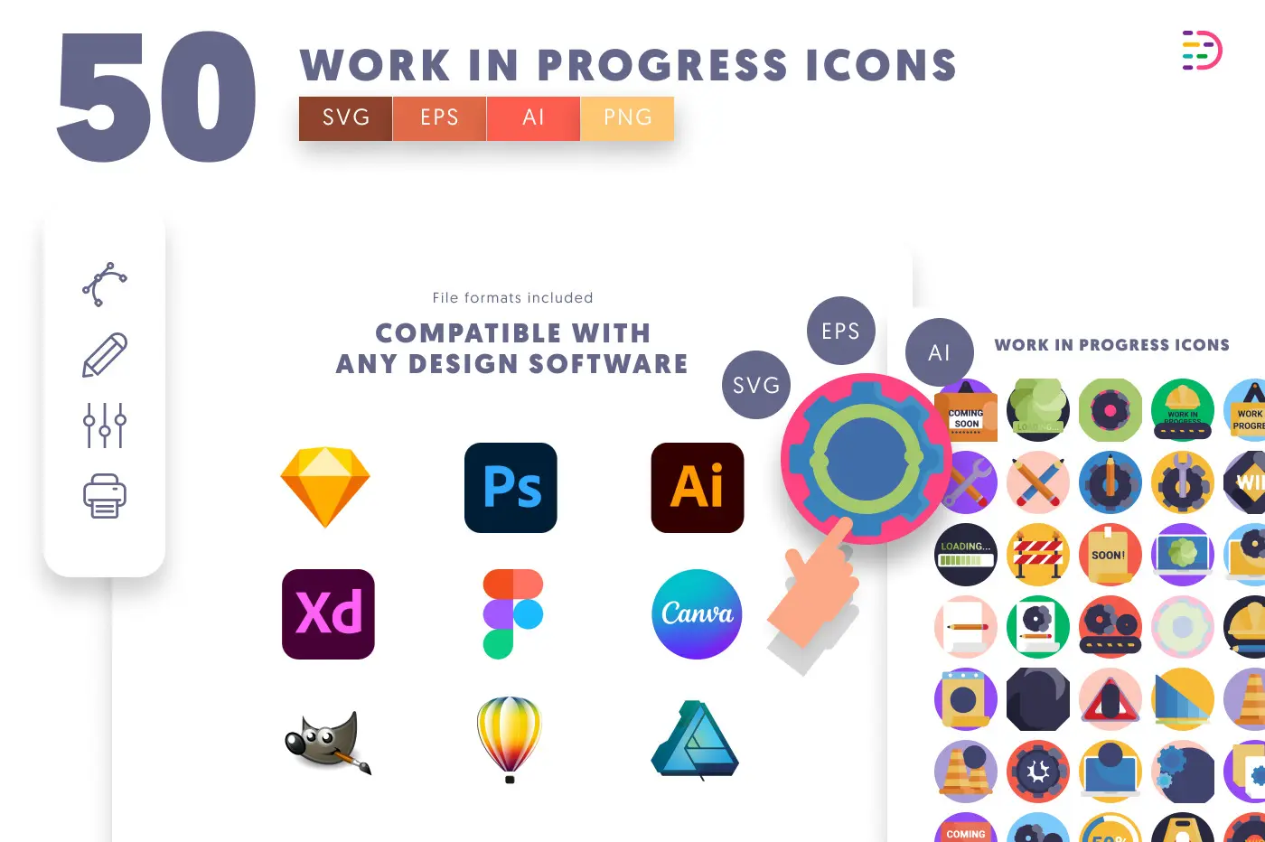 50 Work in Progress Icons preview 8 – flat circle icons in PNG, SVG and EPS