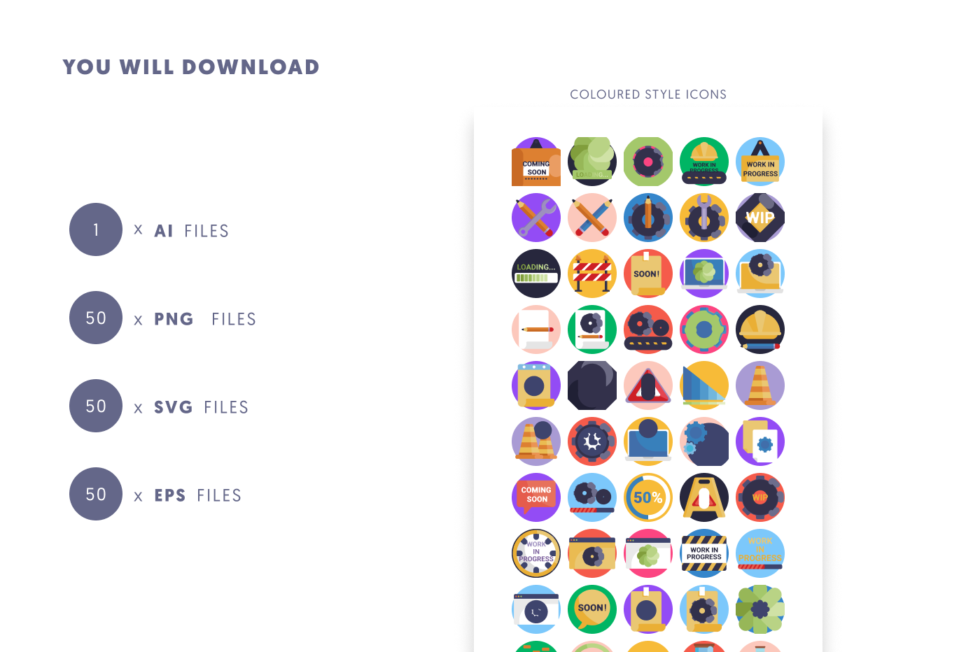 50 Work in Progress Icons preview 9 – flat circle icons in PNG, SVG and EPS