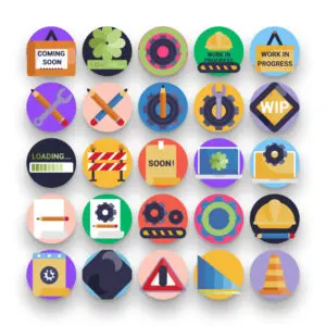 50 Work in Progress Icons – set of colorful flat circle icons