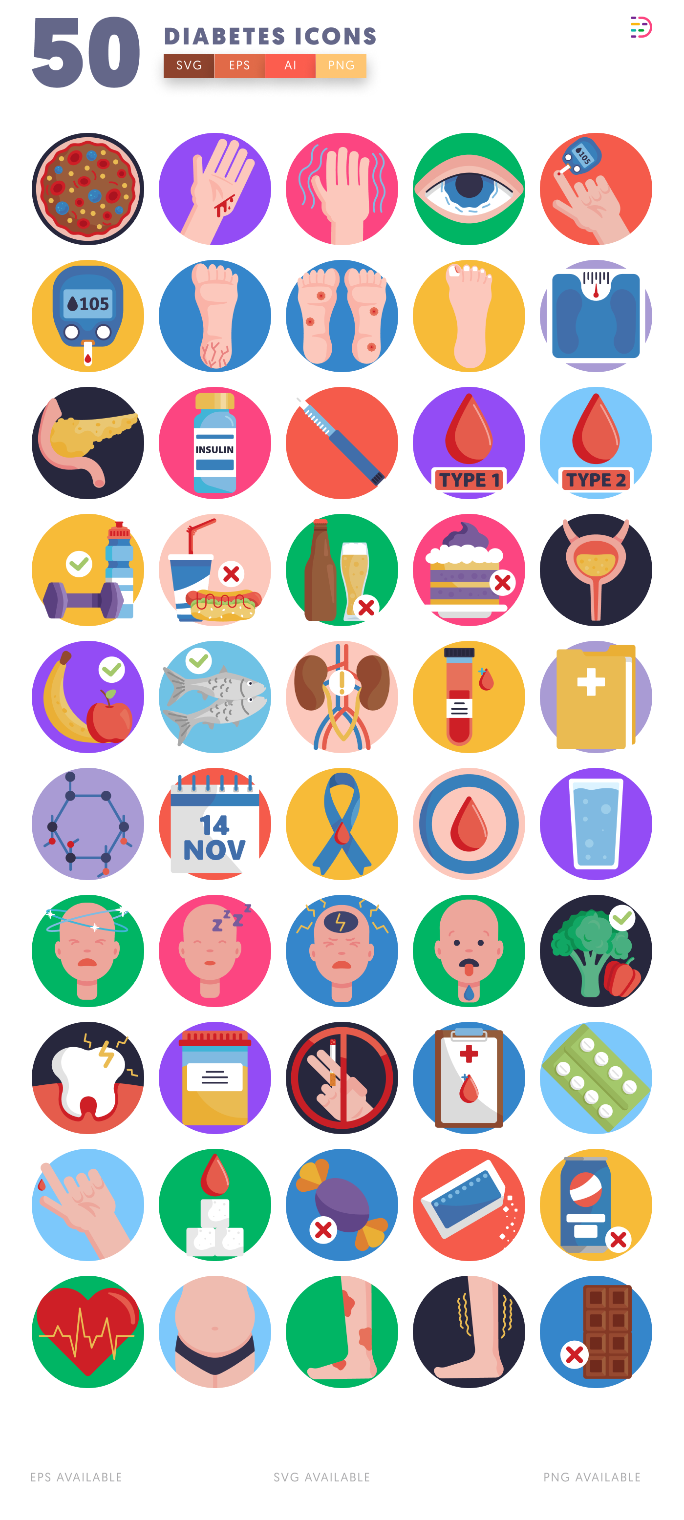 50 Diabetes Icons – all icons in the set