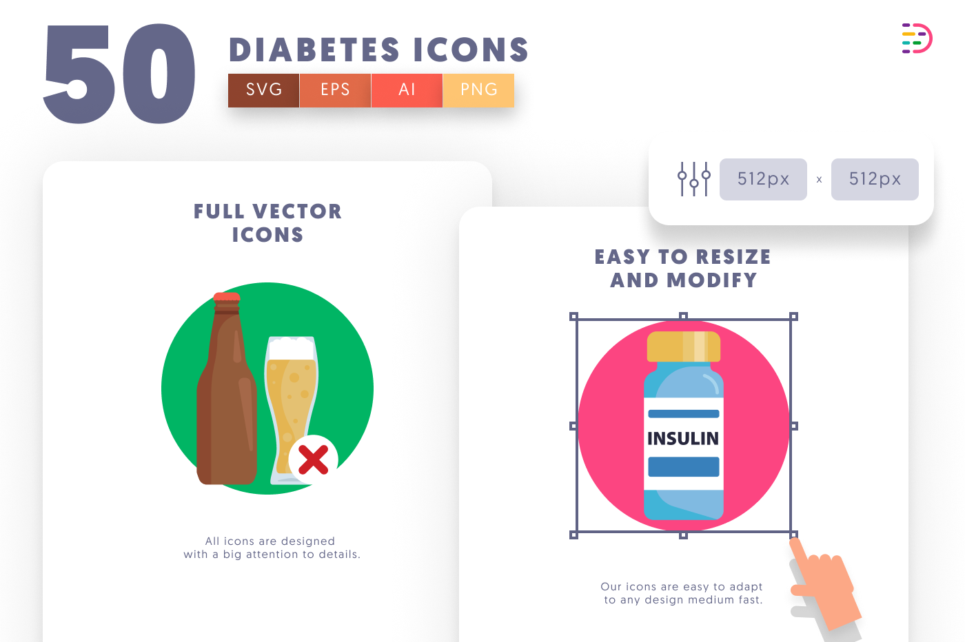 50 Diabetes Icons preview 6 – flat circle icons in PNG, SVG and EPS