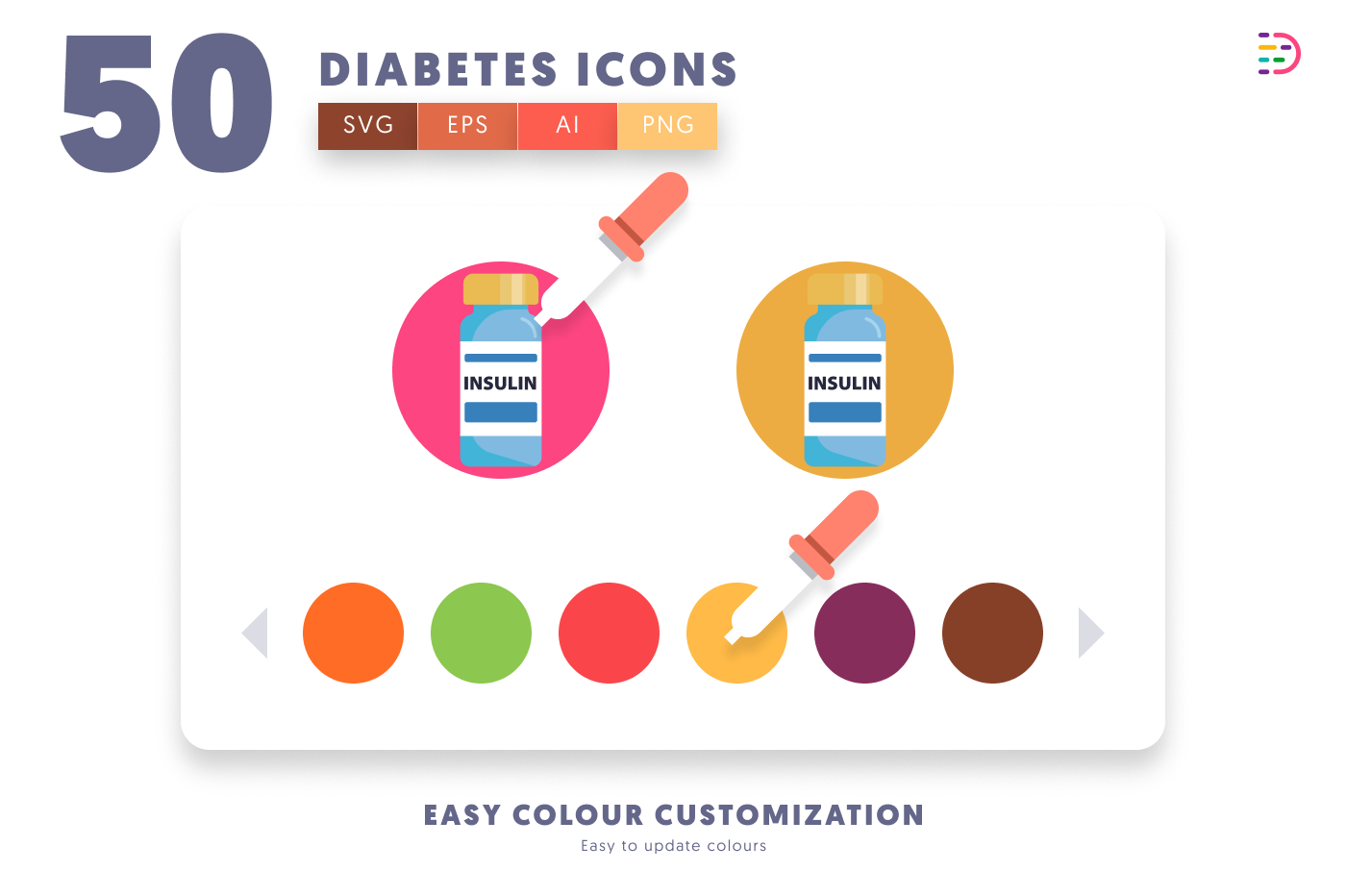 50 Diabetes Icons preview 7 – flat circle icons in PNG, SVG and EPS