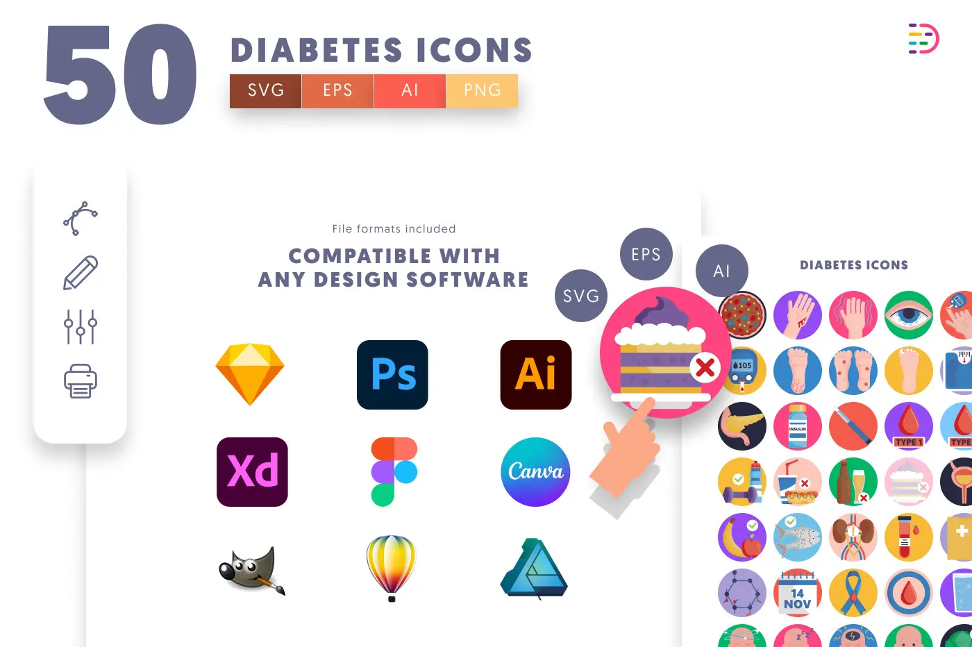 50 Diabetes Icons preview 8 – flat circle icons in PNG, SVG and EPS
