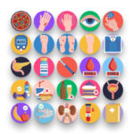 50 Diabetes Icons – set of colorful flat circle icons