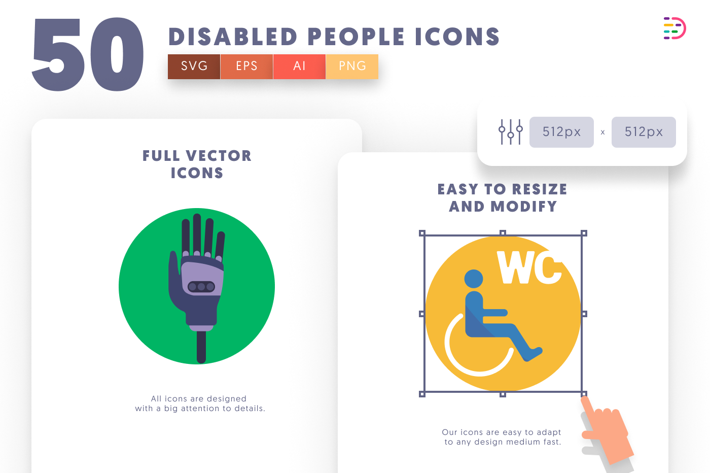 50 Disabled People Icons preview 6 – flat circle icons in PNG, SVG and EPS