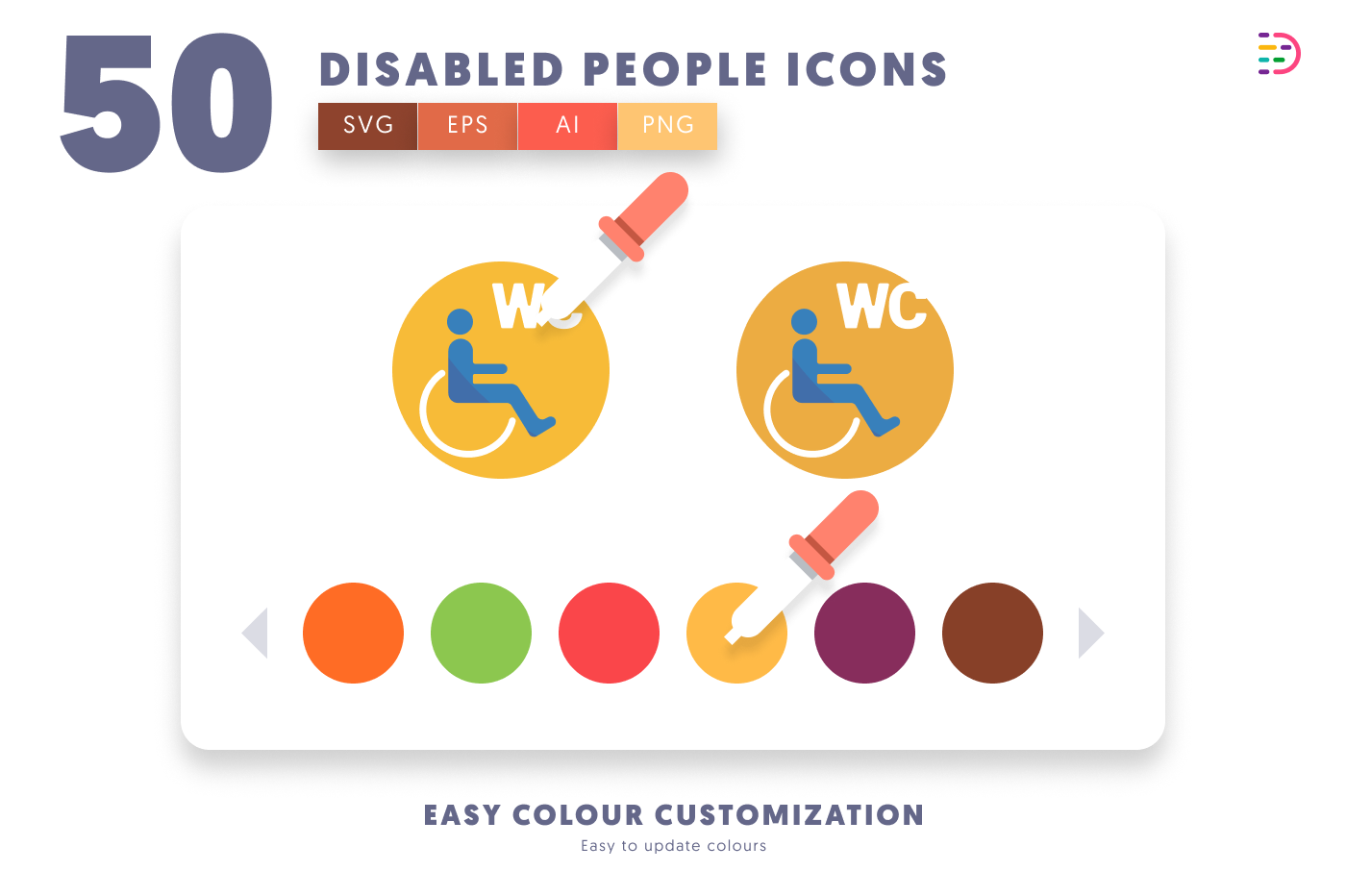 50 Disabled People Icons preview 7 – flat circle icons in PNG, SVG and EPS