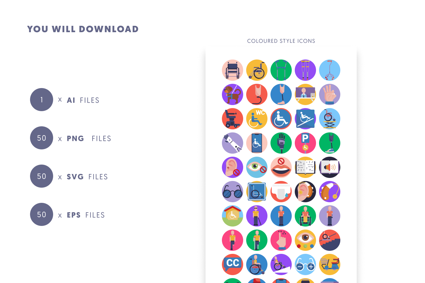 50 Disabled People Icons preview 9 – flat circle icons in PNG, SVG and EPS