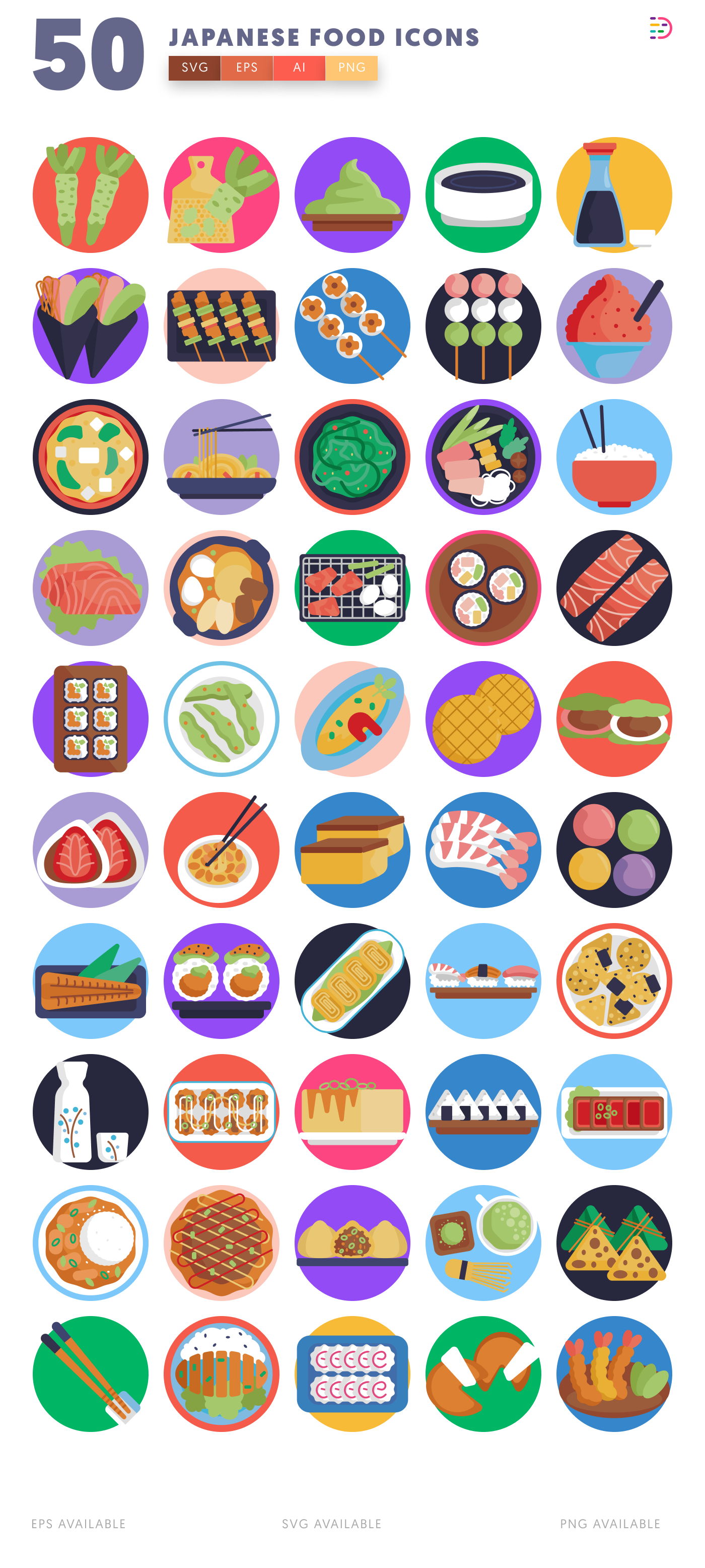 50 Japanese Food Icons – all icons in the set