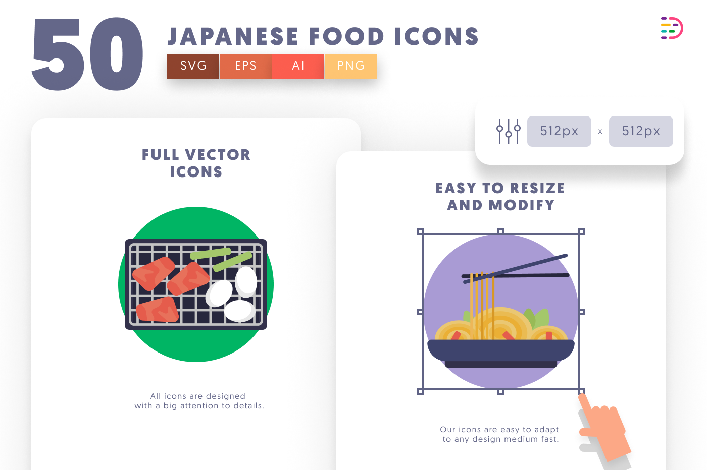 50 Japanese Food Icons preview 6 – flat circle icons in PNG, SVG and EPS
