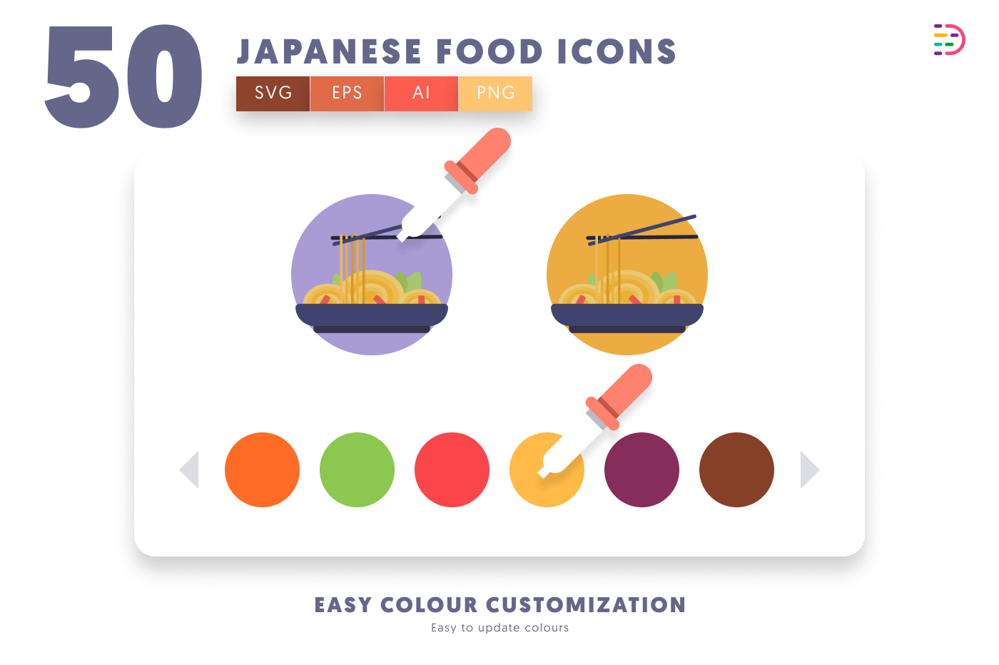 50 Japanese Food Icons preview 7 – flat circle icons in PNG, SVG and EPS
